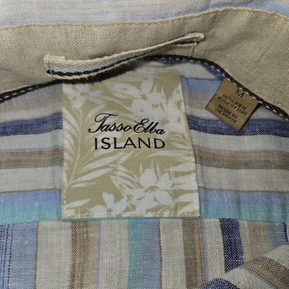Tasso Elba Island Linen Blend Shirt Mens‎ Sz M Striped Beachy Coastal Preppy - Picture 7 of 8